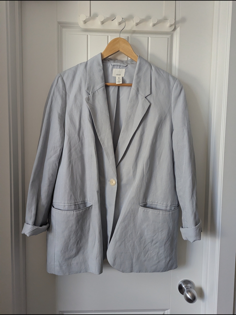 Light Blue Women's Single-Button Linen Blazer Size Large